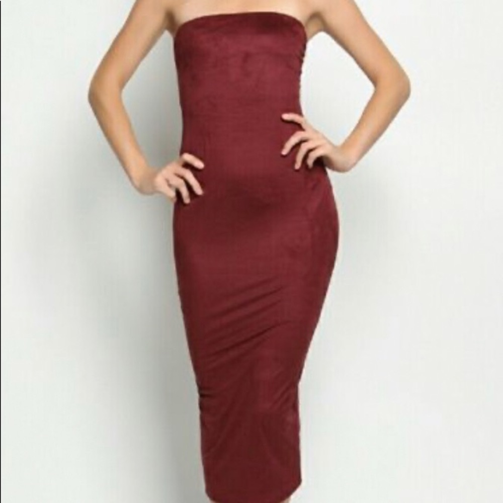 Maroon Suede Midi Dress